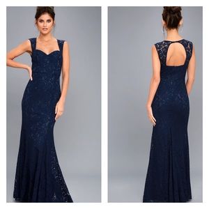 Lulu's Rosetta Navy Lace Maxi Dress
